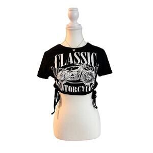 Classic Motorcycle Design Biker Chic Grunge Top Size Medium With Cute Side